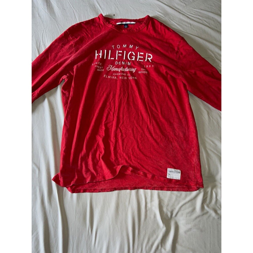 Tommy Hilfiger Denim Men’s XXL Red Logo Graphic Print Long Sleeve Crewneck Tee
